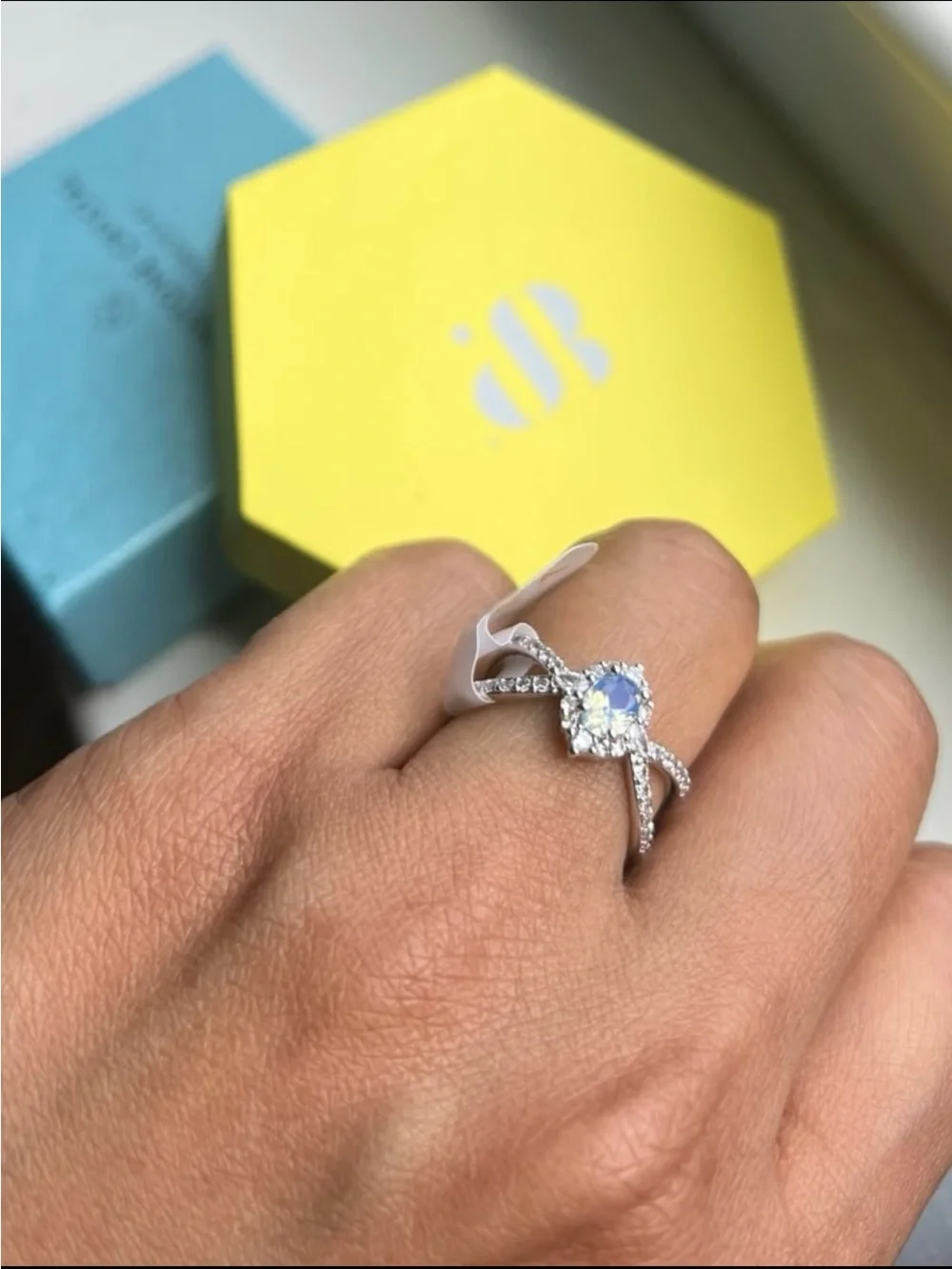 Bomb party glamorous  galaxy lab created blue chalcedony rhodium-plating ring - Picture 4 of 12
